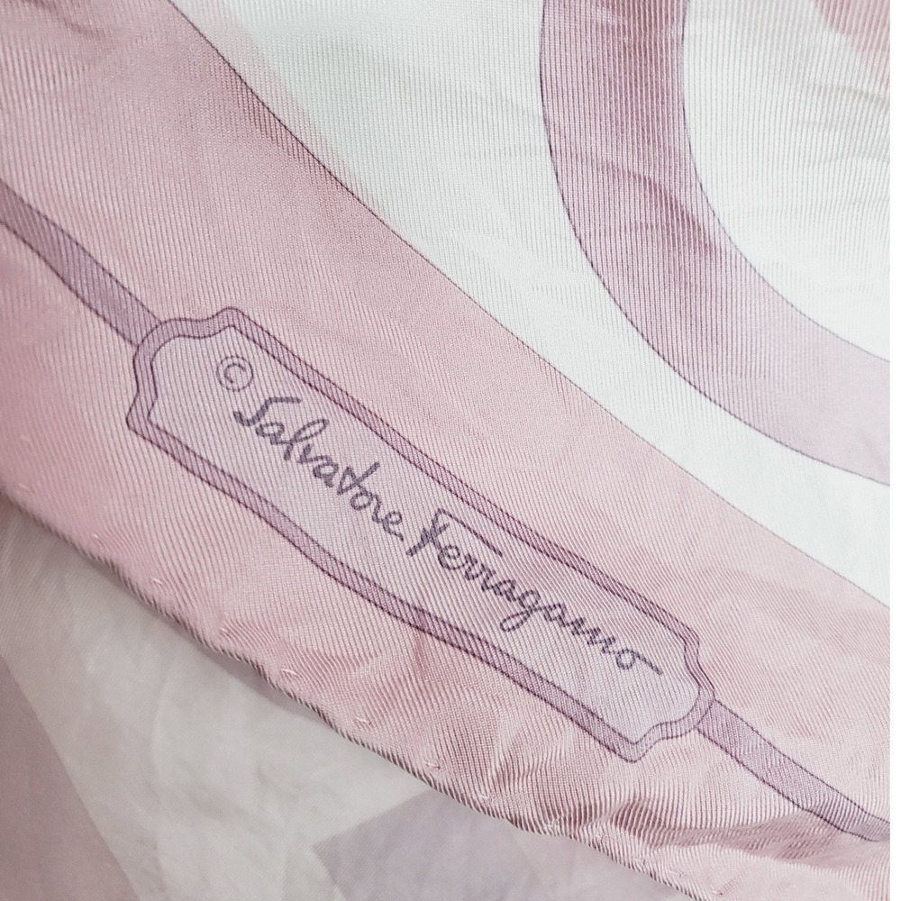 Salvatore Ferragamo Scarf Pink Gancini Logo Silky Geometric Luxury Accessory OS - Picture 5 of 7